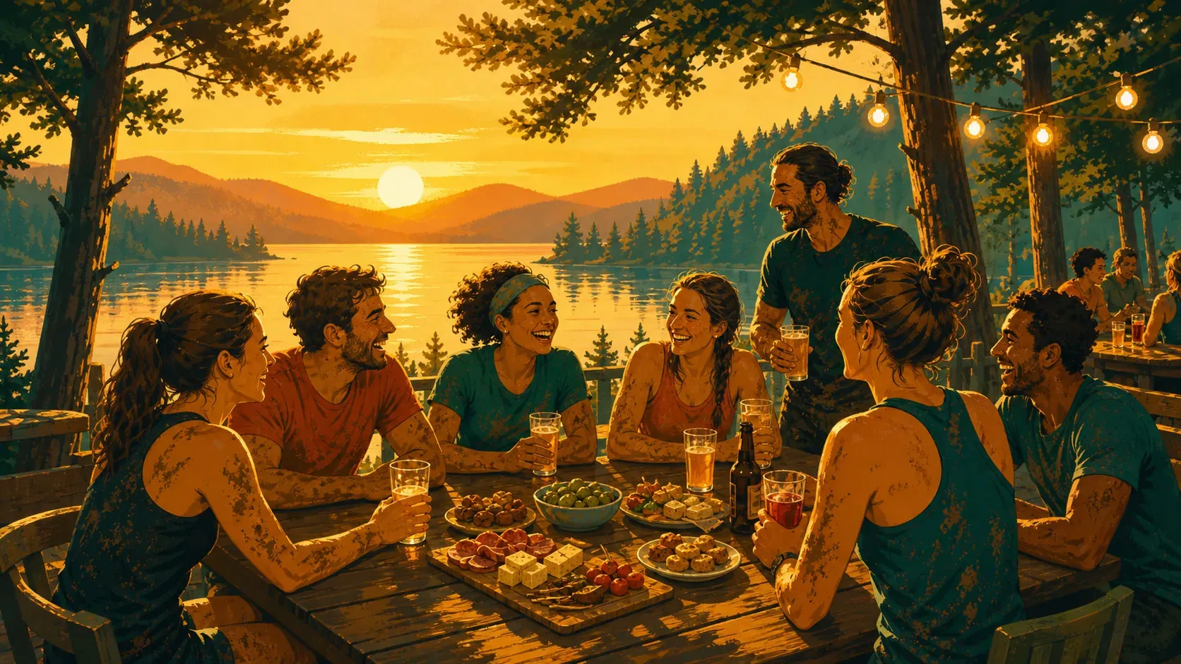 Terrasse de la base de loisir face au lac de Saint-Ferréol, QG départ et arrivée de Mud Park